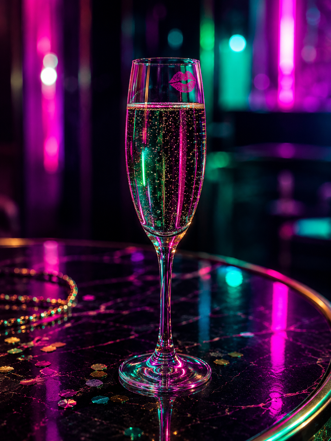 Champagne flute in neon light